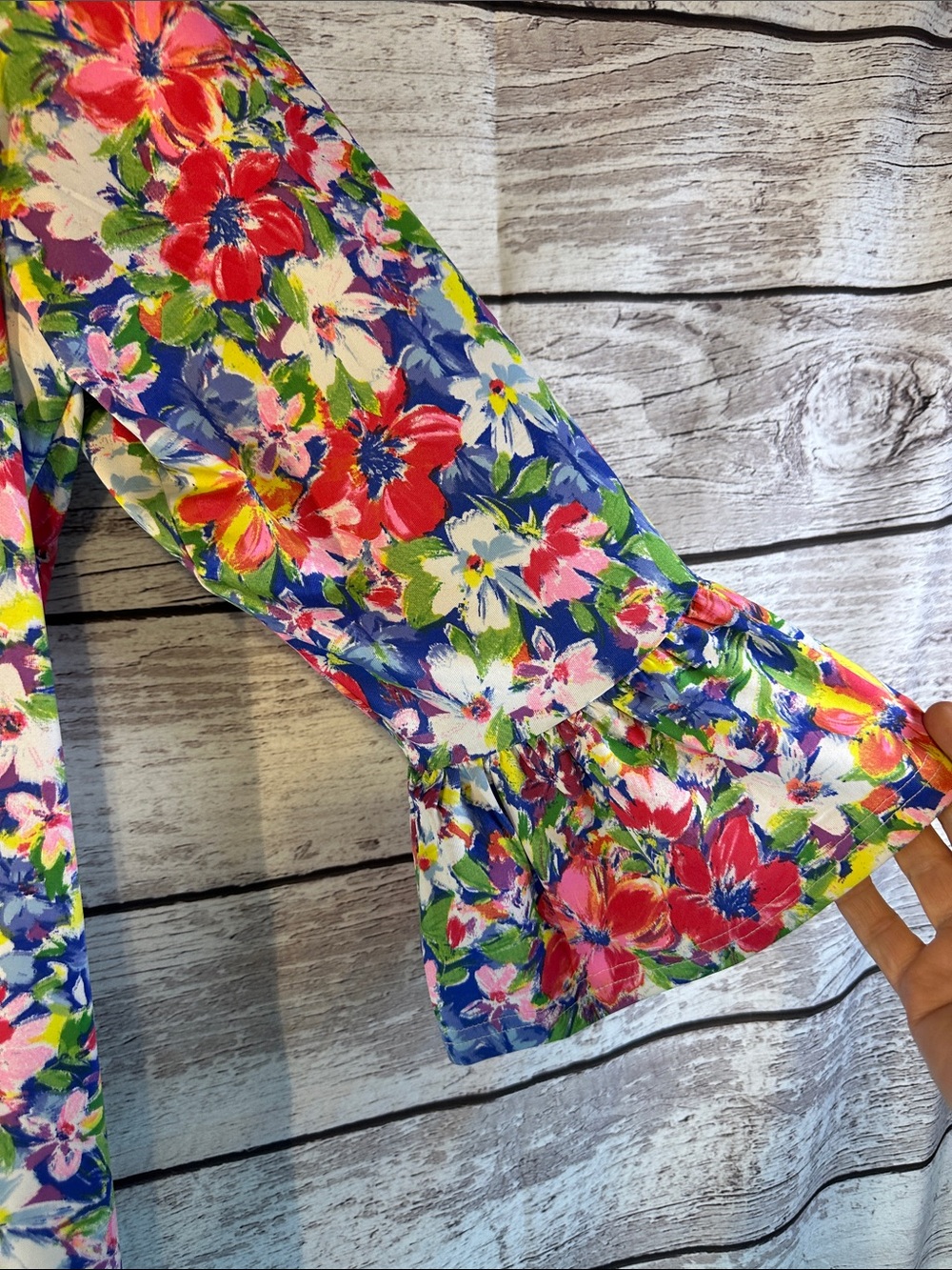 Caribbean Joe XL Floral Shift Dress Bell Sleeve Colorful Tropical Stretch Knit - Picture 3 of 4